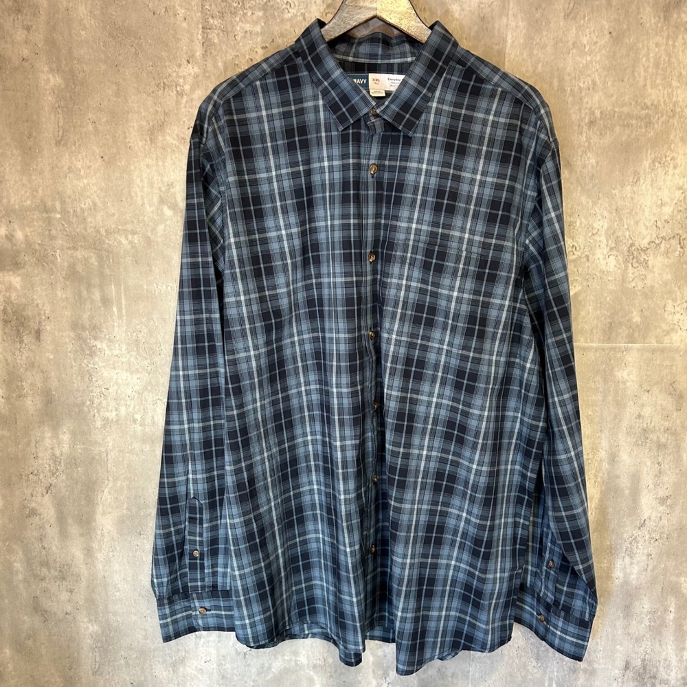 Old Navy Everyday Shirt XXL Tall Blue Plaid Regular Fit Built-In Flex Mens L/S - Picture 3 of 9